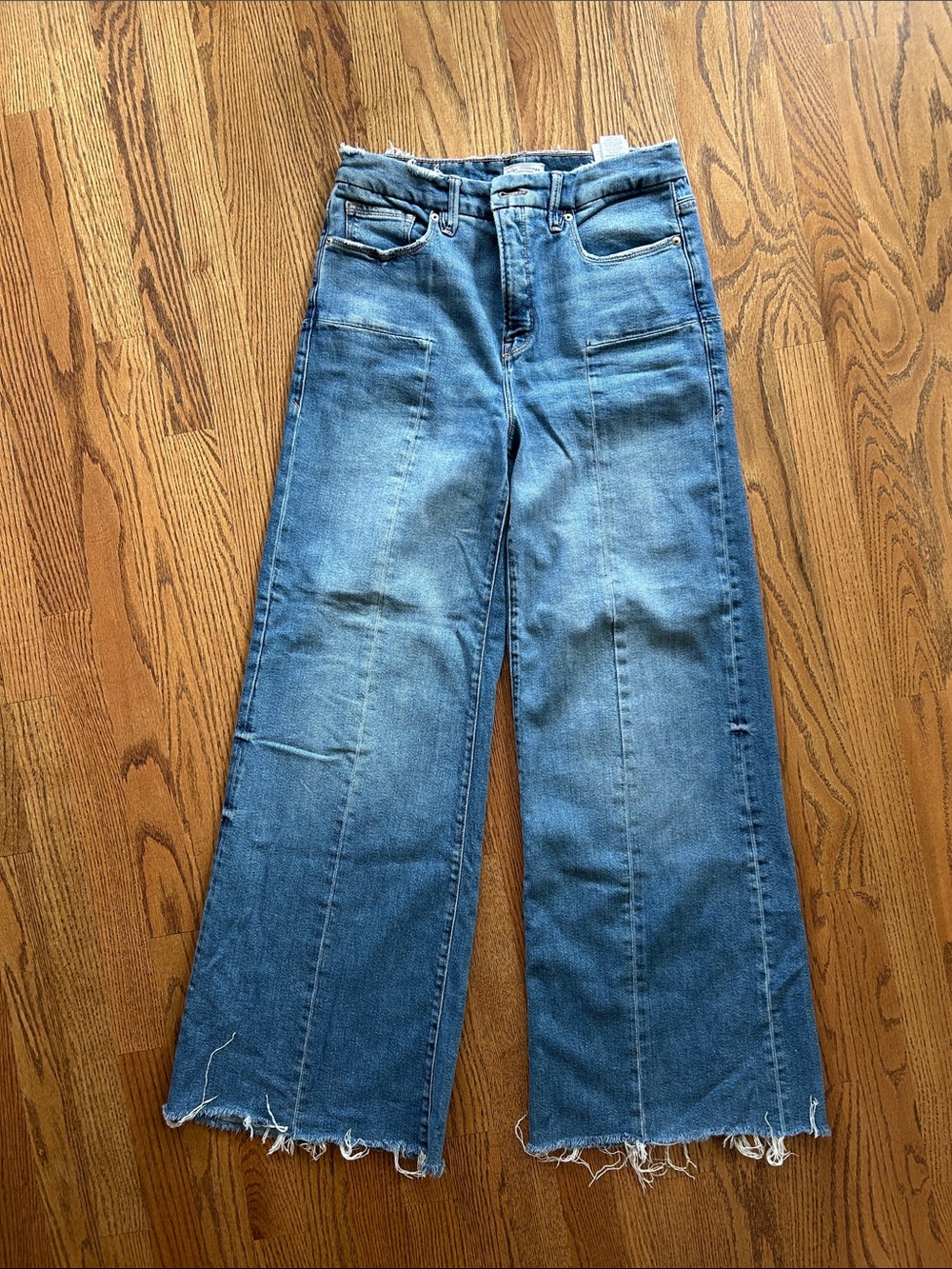 Good American Distressed Wide-Leg Jeans in Light Med Blue size 8/29